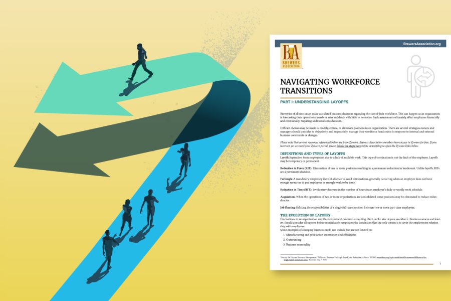 illustration of people walking on an arrow with cover of workplace transition guide