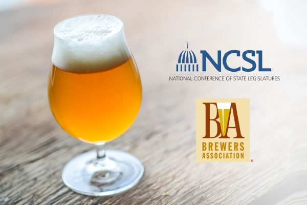 snifter glass of beer with NCSL and BA logos