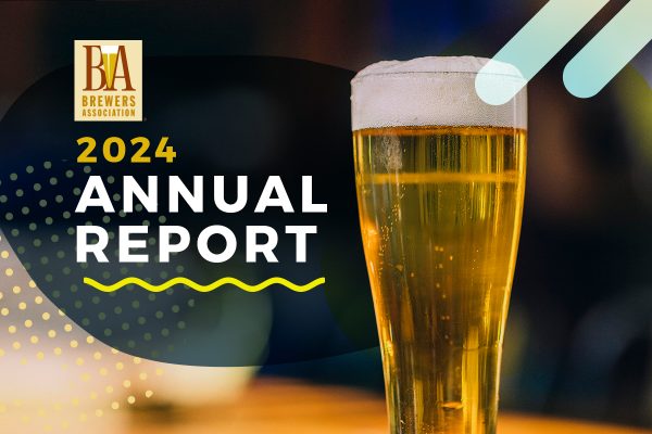 Pilsner glass with text Brewers Association 2024 Annual Report