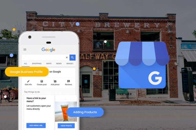 front of brewery building with Google Business Profile settings