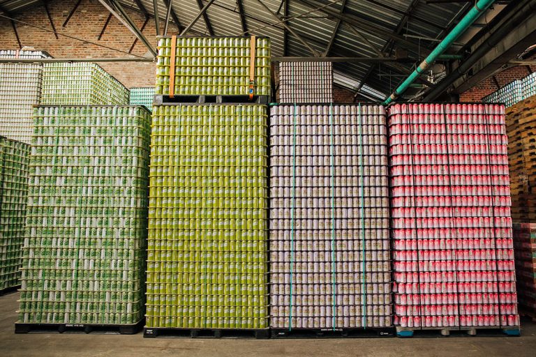 pallets of beer cans