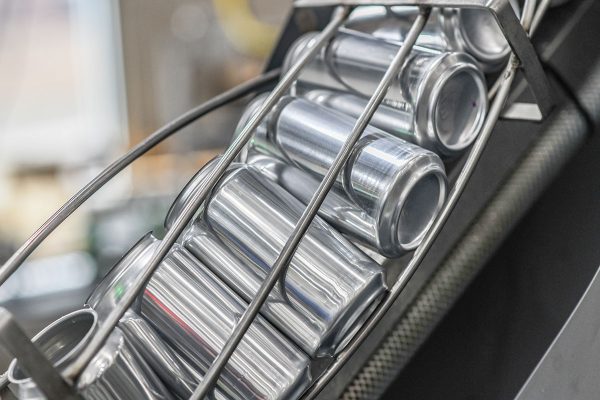 aluminum cans in canning line