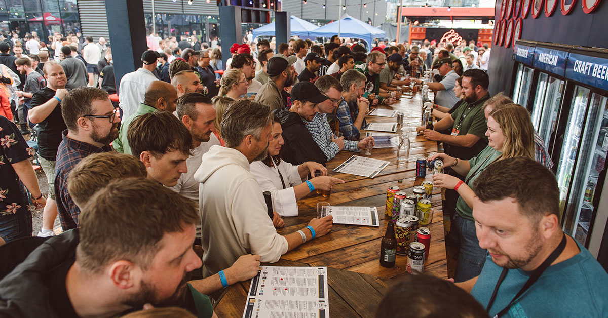 busy craft beer pavilion at london event