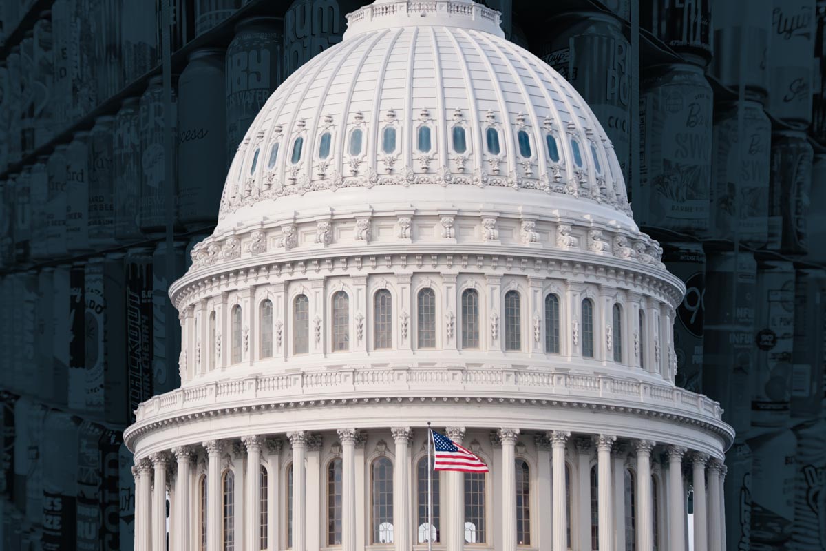 United States Capitol Building with Craft Beer Cans as the background