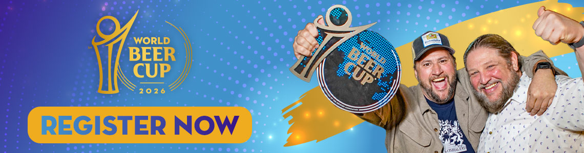 World Beer Cup winners celebrating with text 'Register Now'