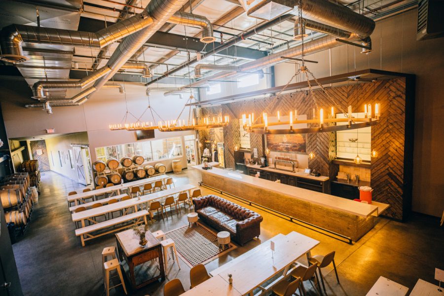 Brewery taproom with vibey lighting