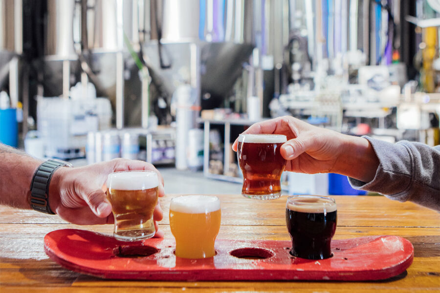 Drinking beers in a brewery