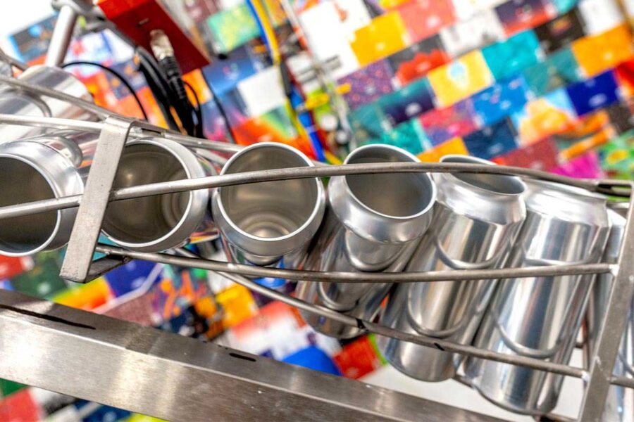 Canning line with colorful background