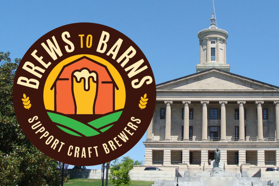 Tennessee State Capitol with a Brews to Barns logo overlayed.
