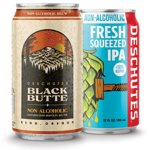Cans of Black Butte NA and Fresh Squeezed NA from Deschutes Brewery