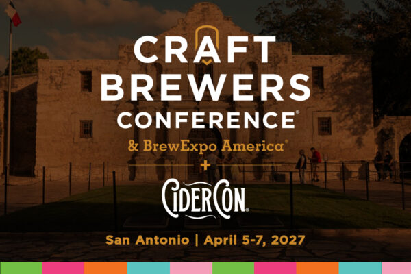 Craft Brewers Conference and Cider Con logos with the Alamo in the background