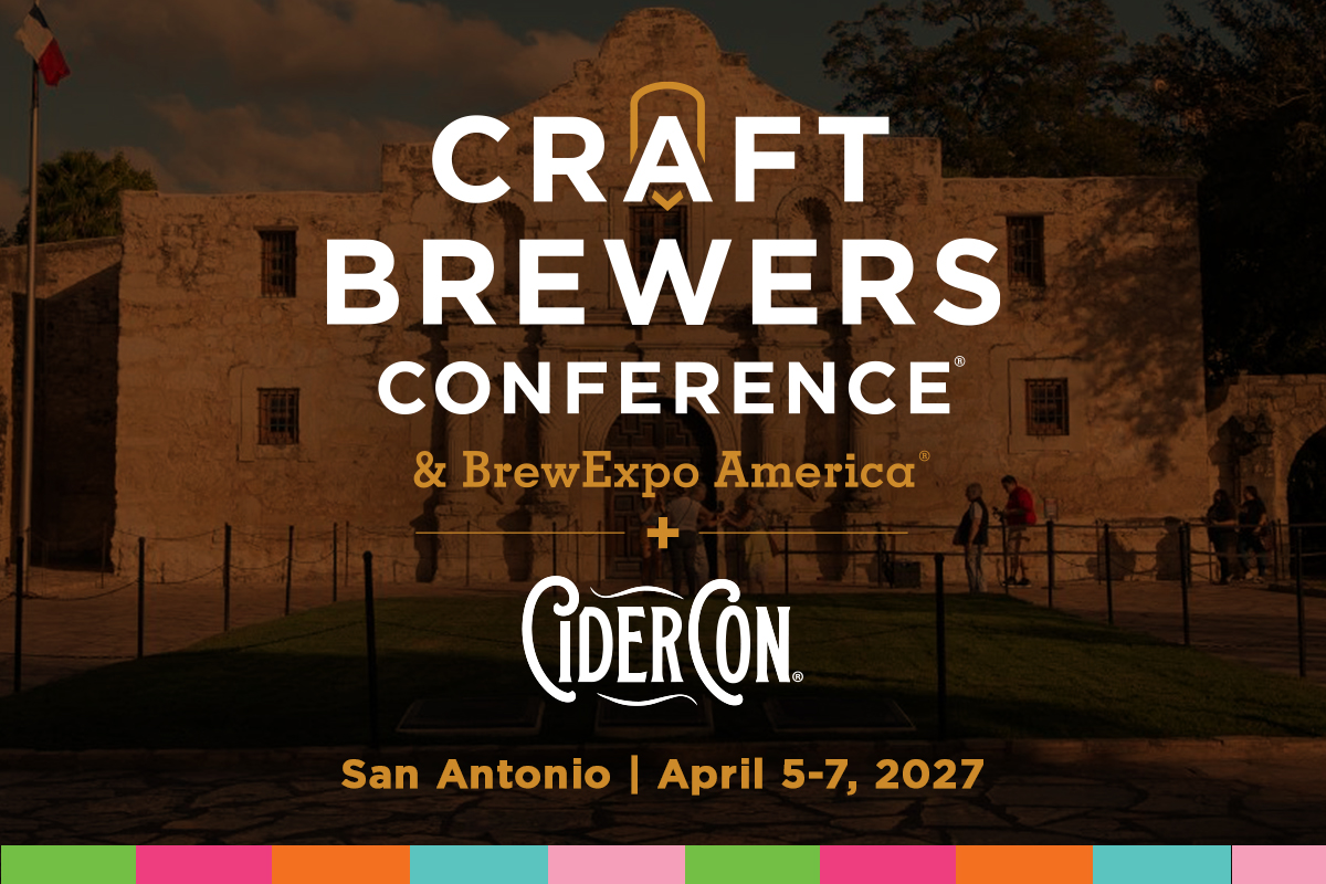 Craft Brewers Conference and Cider Con logos with the Alamo in the background