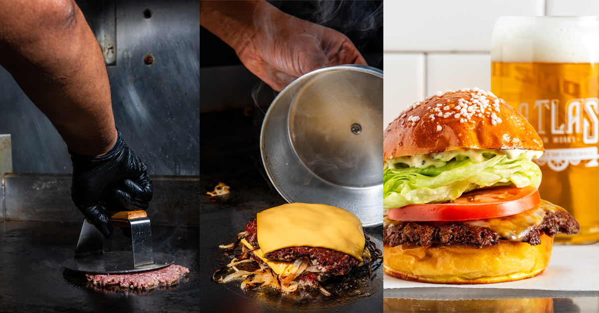 Atlas Brew Works burger and beer